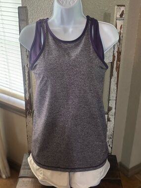 Lululemon Built-in Padded Bra Heathered Purple Tank with Dark Purple Trim